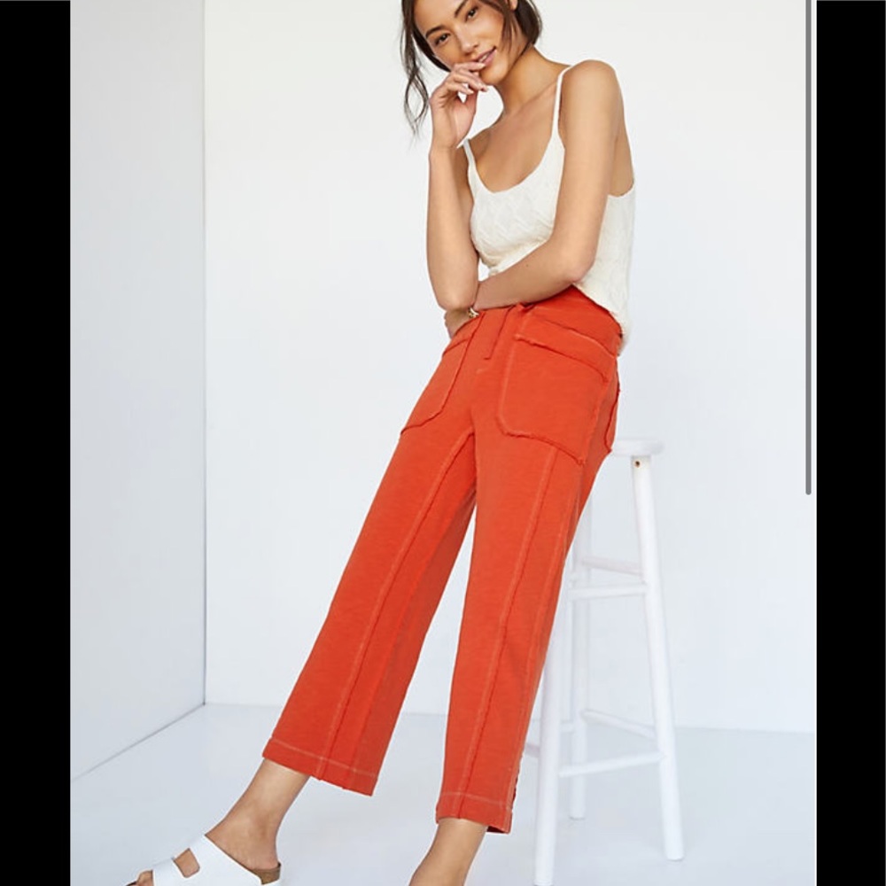Anthropologie Orange Wide-Leg Cropped Utility Pants